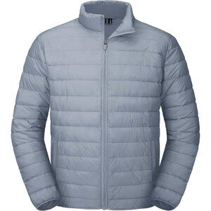 Mens Light Grey Stand-Up Collar Water Resistant Outerwear Quilted Puffer Jacket